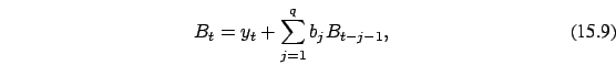 \begin{eqnarray}
B_t=y_t+\sum_{j=1}^q b_j B_{t-j-1}
, \end{eqnarray}