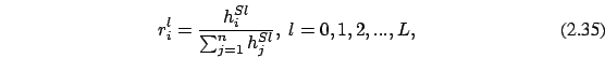 \begin{eqnarray}
r_i^{l}=\frac{h_i^{Sl}}{\sum_{j=1}^n h_j^{Sl}},\ l=0,1,2,...,L,
\end{eqnarray}